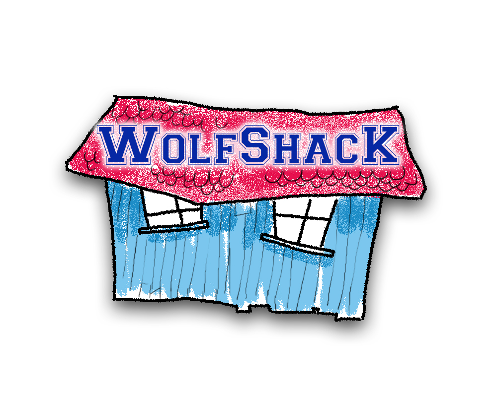 festive shack displaying Wolf Shack on the roof